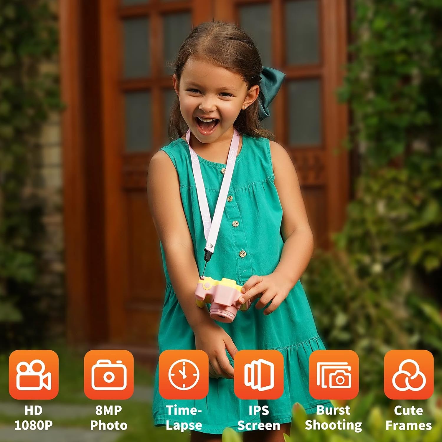 Kids Camera for Age 3-12, 1080P HD Digital Video Toddler Camera with MP3 Music Player, Christmas Birthday Gifts for Girls/Boys Age 3 4 5 6 7 8 with 8Gb SD Card-Pink